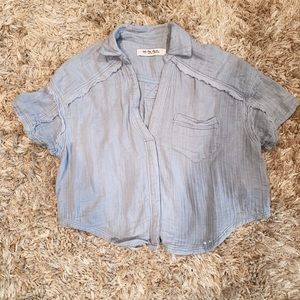 Free People Cropped Light Blue Collared Top Size XS